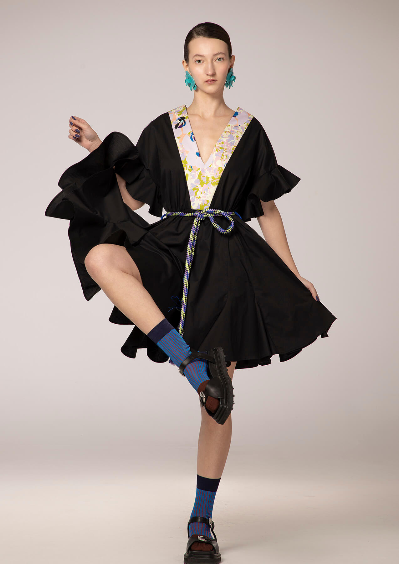 knapp-dance-of-the-orchid-ss2024-black-frilled-belted-v-neck-midi-dress knapp-dance-of-the-orchid-ss2024-black-frilled-belted-v-neck-midi-dress